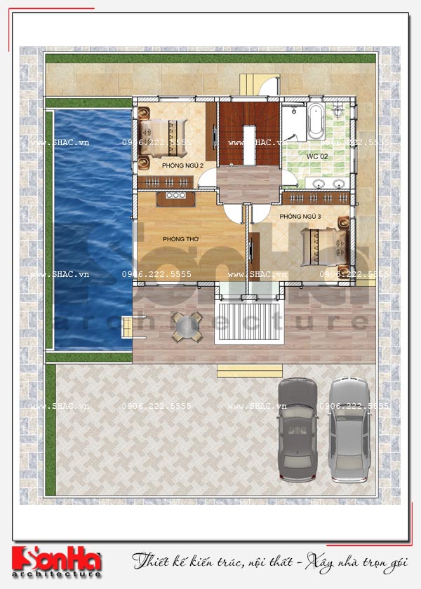 chi tiết bản vẽ tầng 2 biệt thự đẹp tại hải phòng có bể bơi