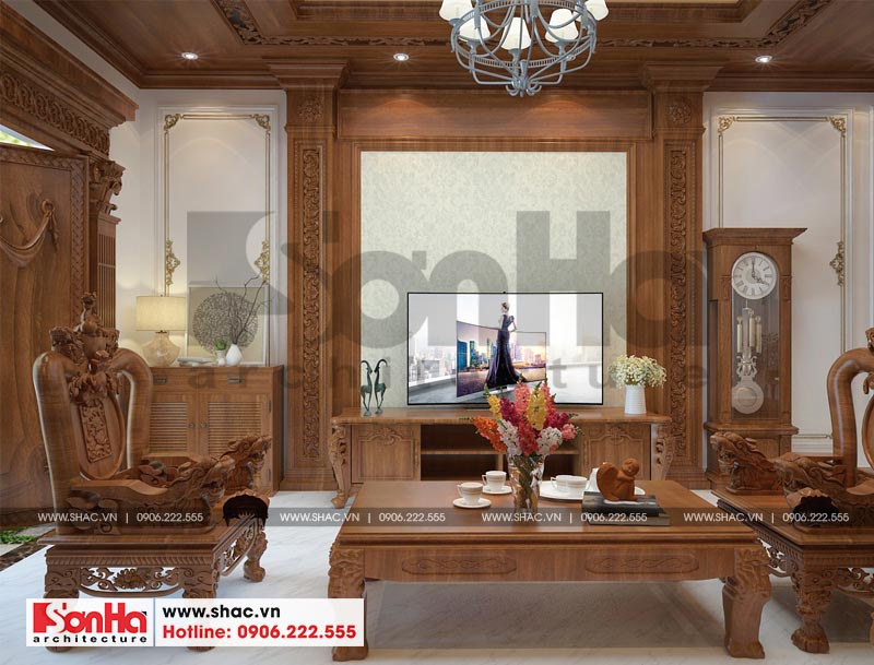 nội thất phòng khách bằng gỗ đẹp và tiện nghi